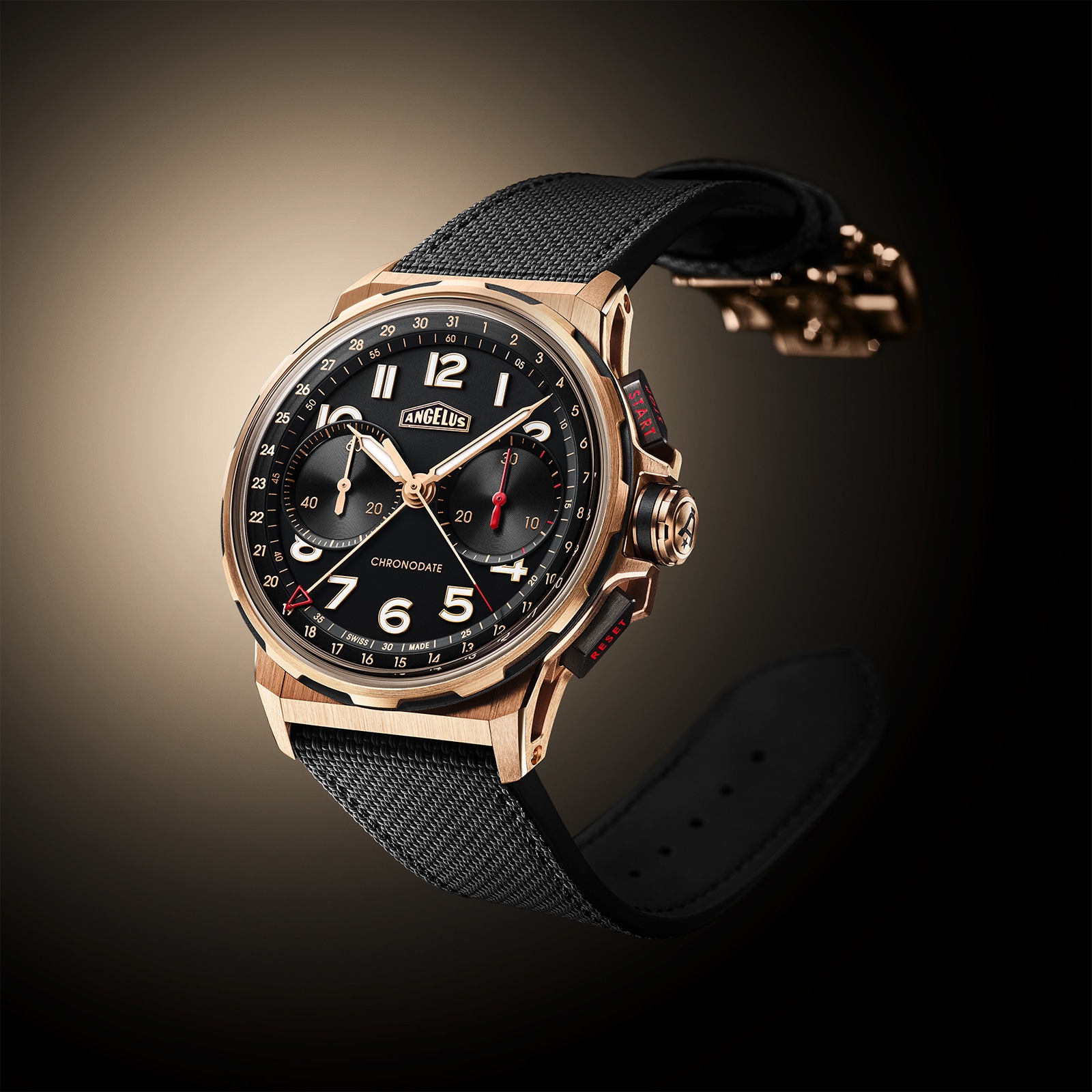 Angelus Chronodate Gold Black 42.5mm Mens Watch Black