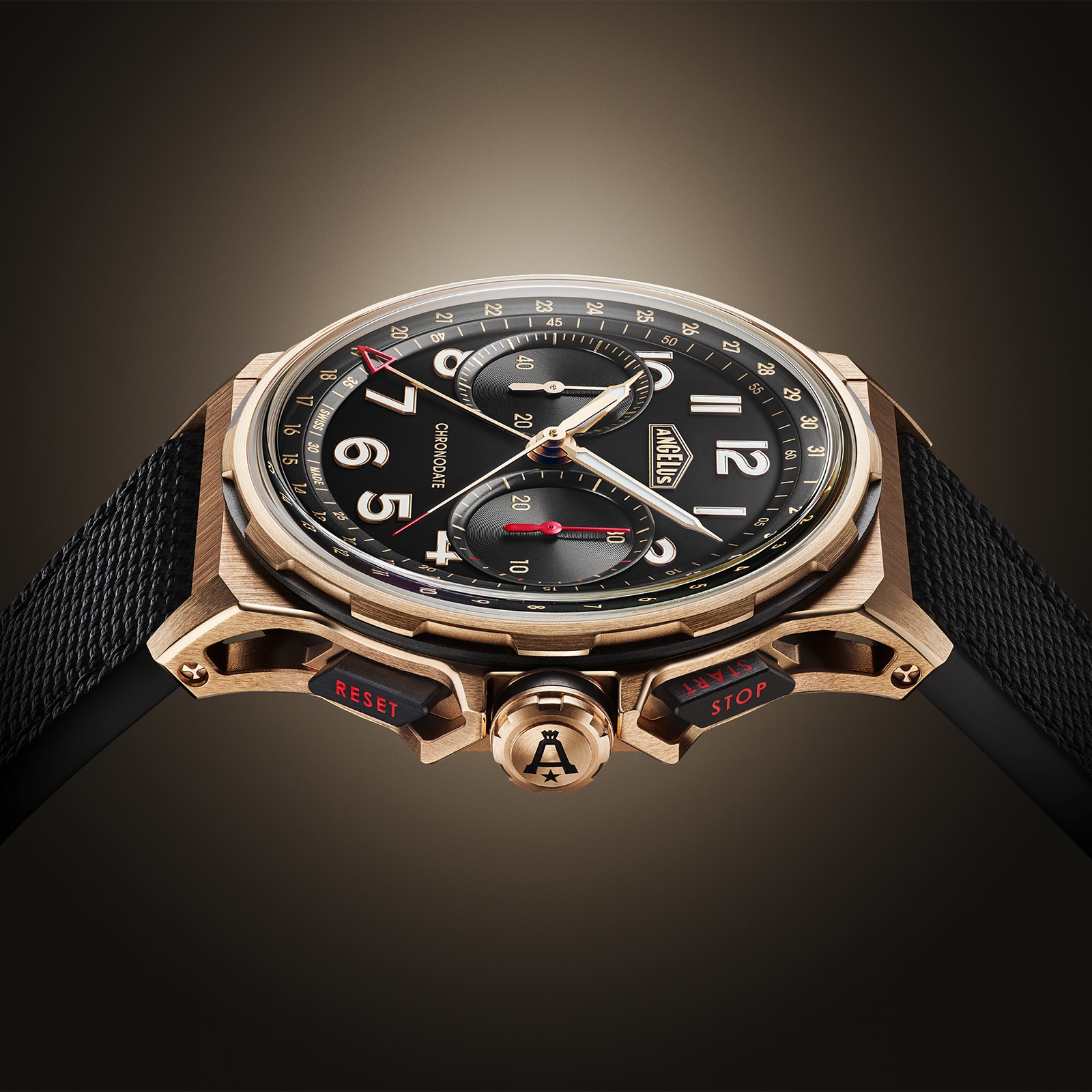Angelus Chronodate Gold Black 42.5mm Mens Watch Black