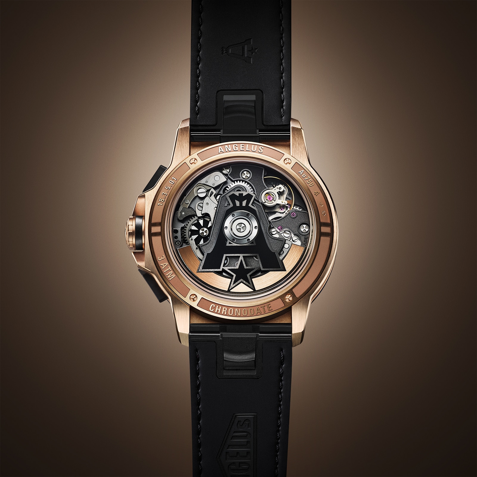 Angelus Chronodate Gold Black 42.5mm Mens Watch Black