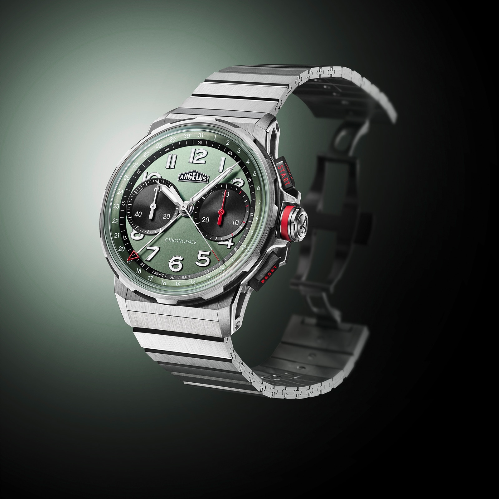 Angelus Chronodate Titanium 42.5mm Mens Watch Green Angelus Chronodate Titanium 42.5mm Mens Watch Green