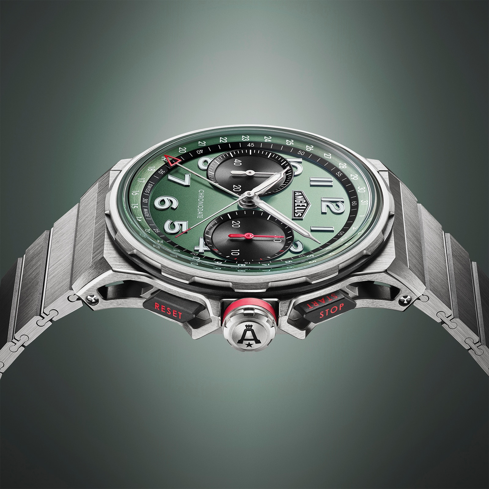 Angelus Chronodate Titanium 42.5mm Mens Watch Green