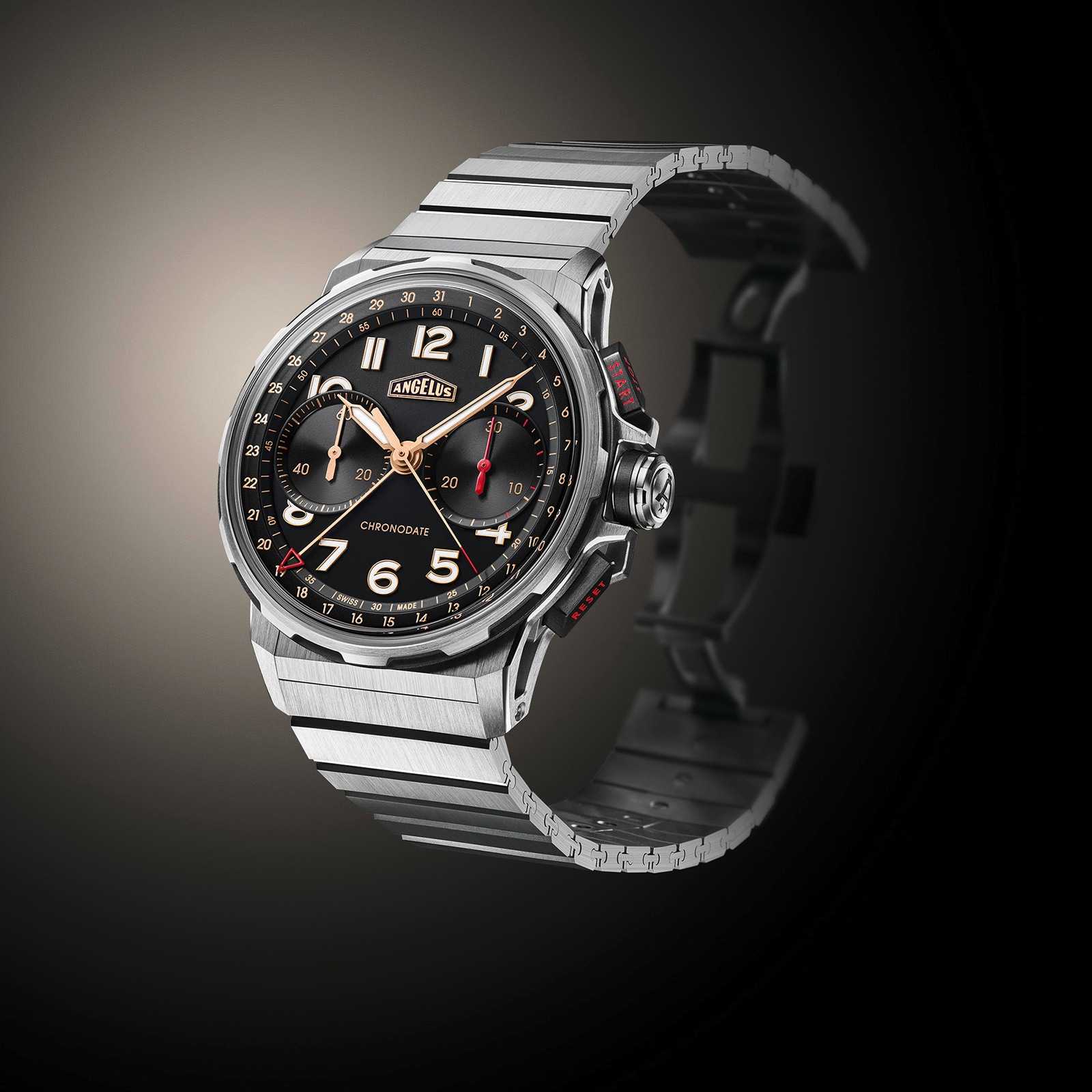 Angelus Chronodate Titanium 42.5mm Mens Watch Black