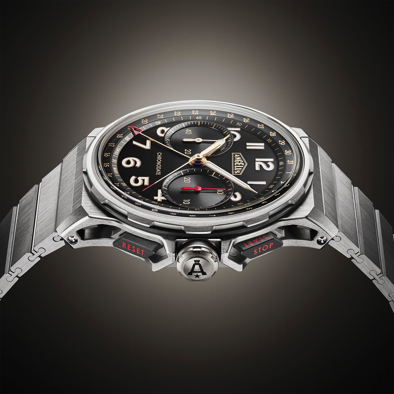 Angelus Chronodate Titanium 42.5mm Mens Watch Black
