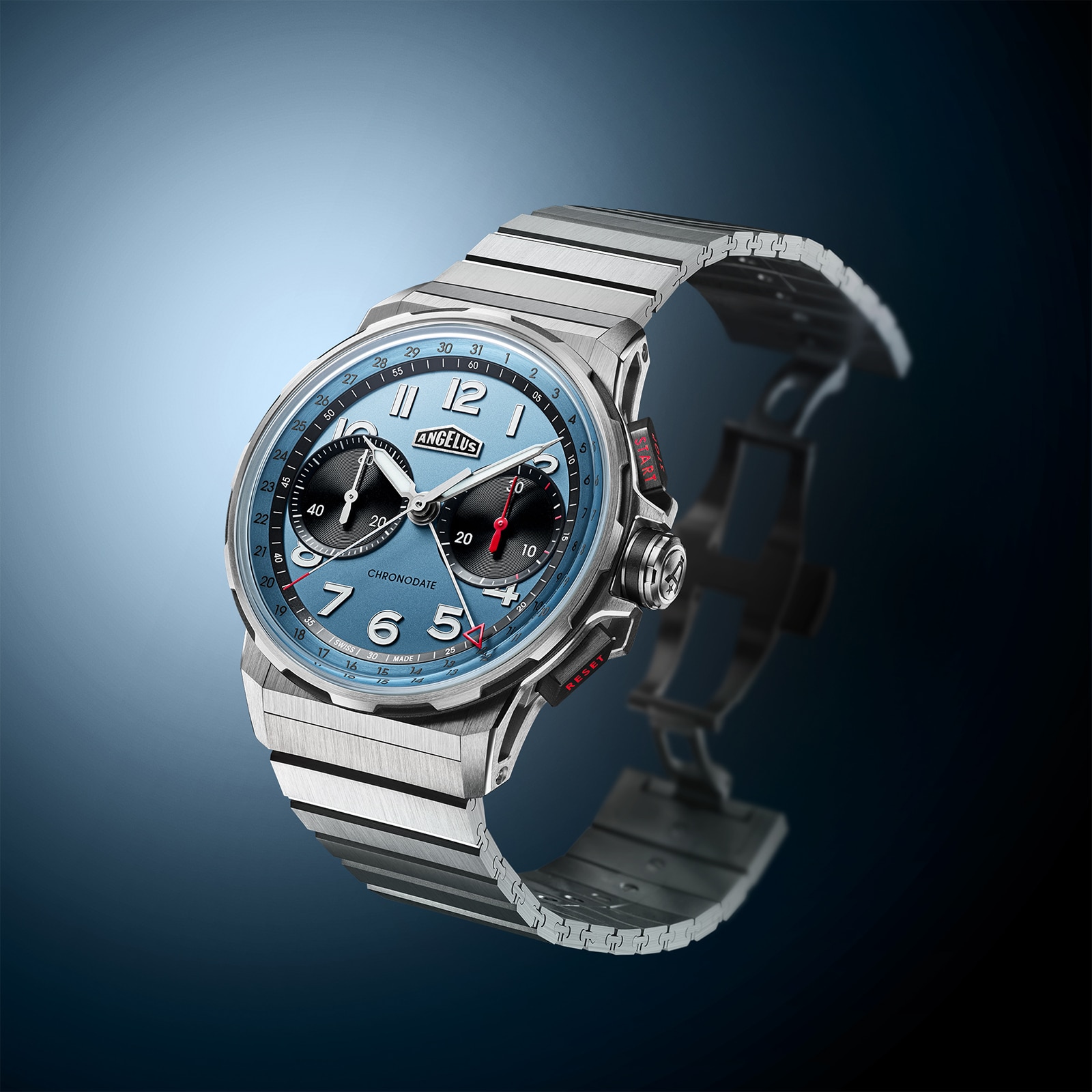 Angelus Chronodate Titanium 42.5mm Mens Watch Storm Blue Angelus Chronodate Titanium 42.5mm Mens Watch Storm Blue