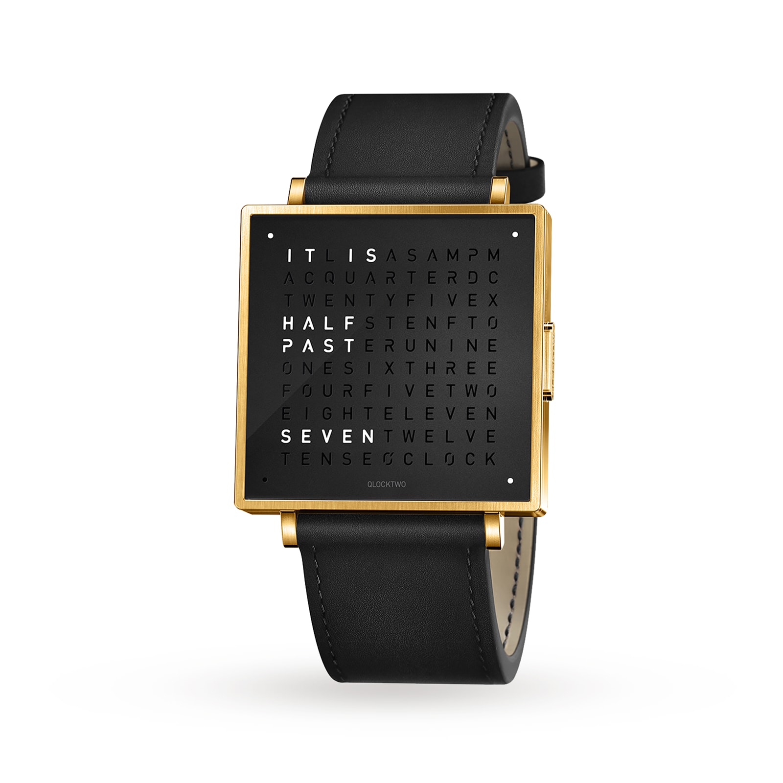 Qlocktwo 39mm Gold Black Wristwatch Qw39en6yglsbl Goldsmiths