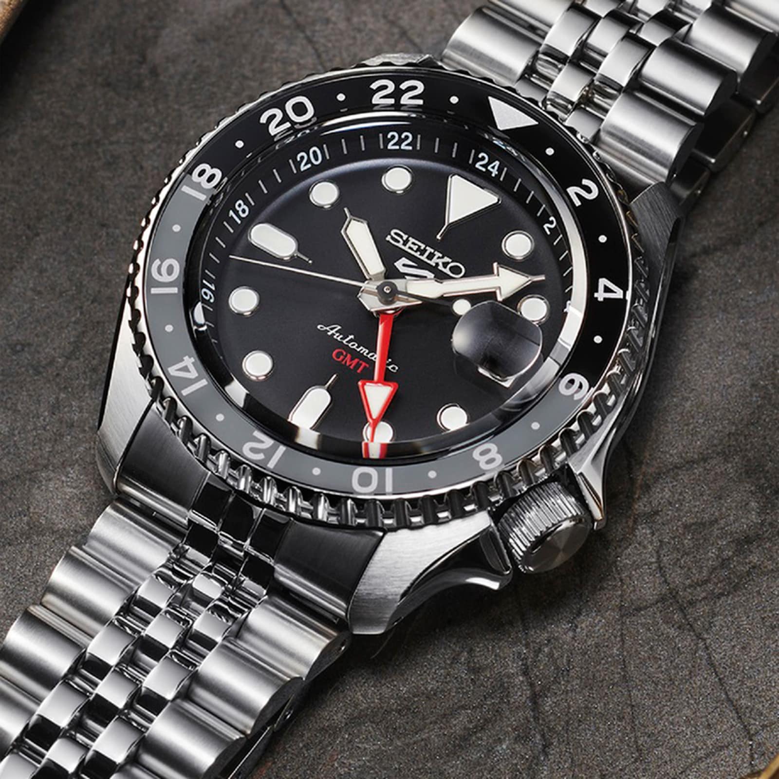 Seiko black steel top watch