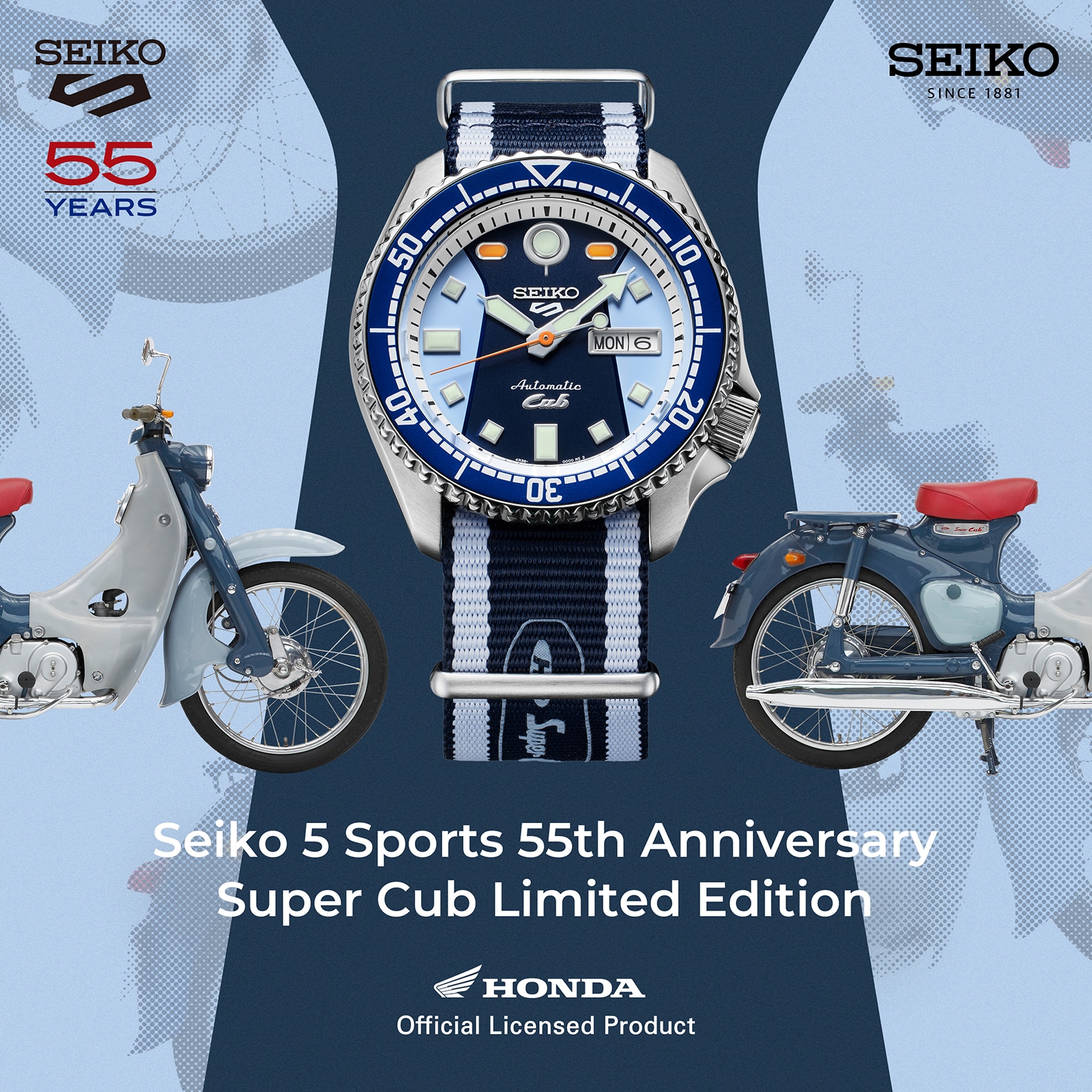 Seiko 5 Sports 5 Sports X Honda Super Cub Limited Edition 42.5mm Mens Watch Blue Seiko 5 Sports 5 Sports X Honda Super Cub Limited Edition 42.5mm Mens Watch Blue
