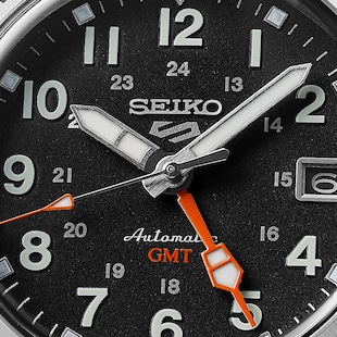 Seiko 5 Sports Field Deploy Mechanical GMT 39.5mm Mens Watch Black