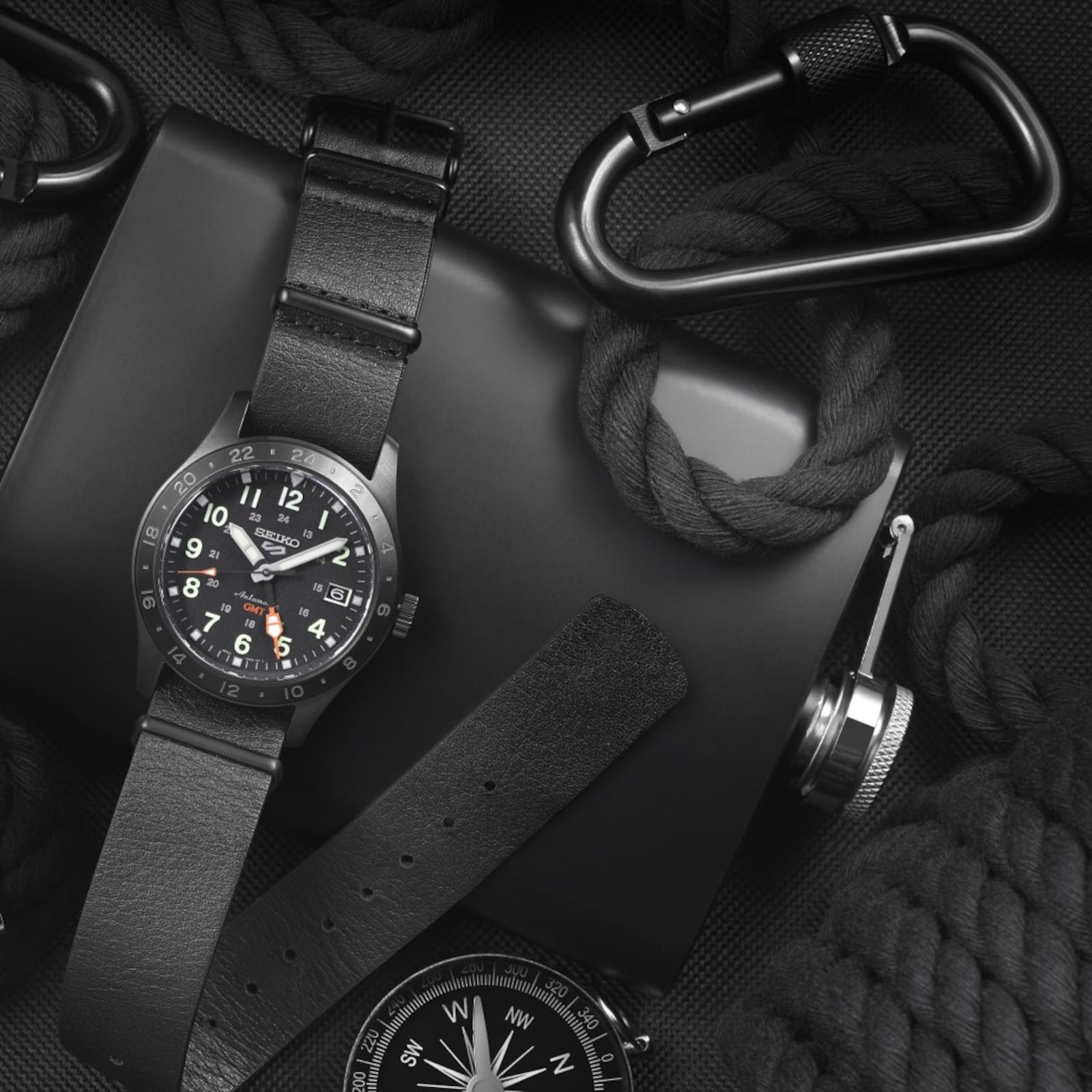 Seiko 5 Sports Field Deception Mechanical GMT Mens Watch Black