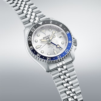 Seiko 5 Sports 5 Sports SKX GMT Sky Blue Silver Cloud 42.5mm Mens Bracelet Watch