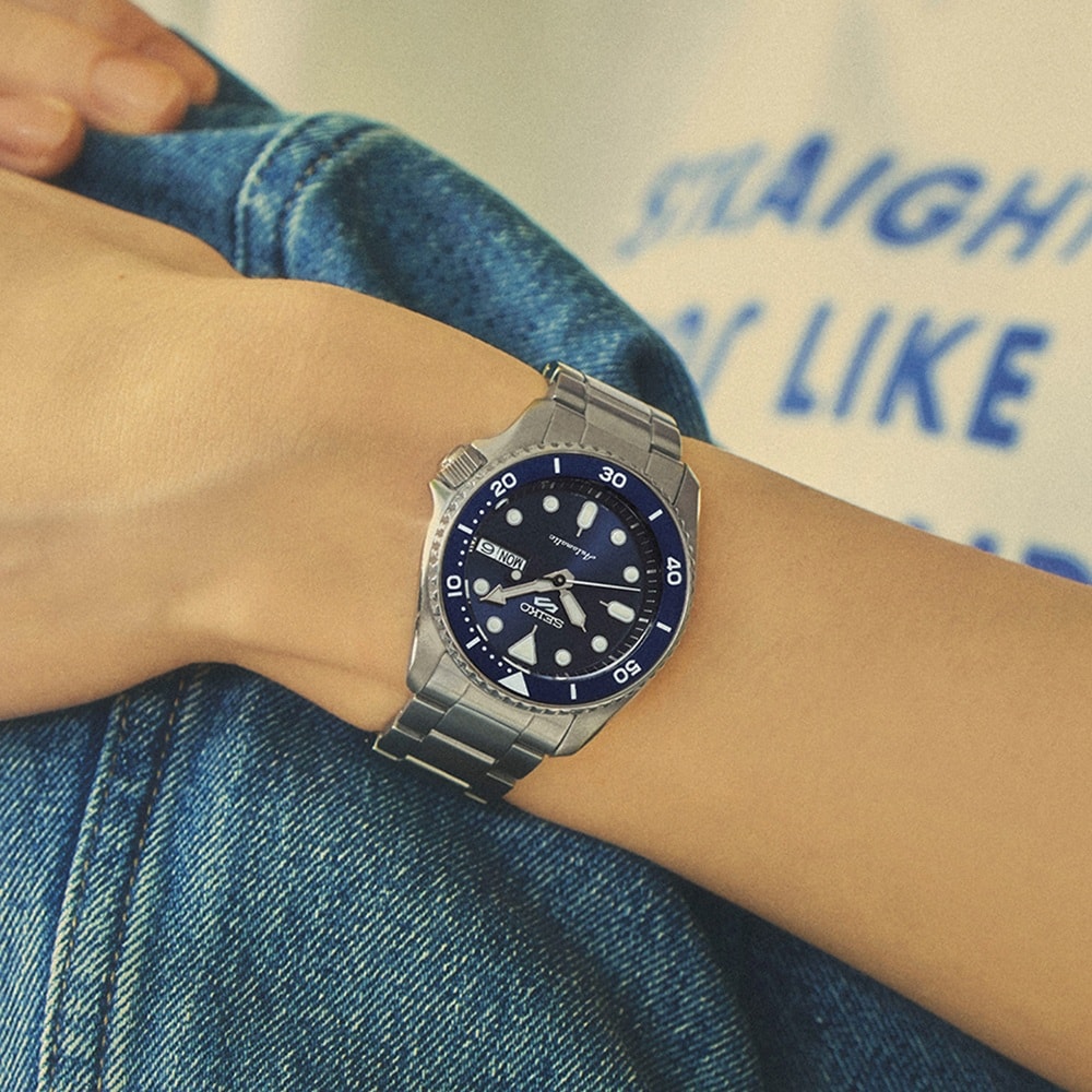 Seiko 5 Sports 5 Sports SKX 'Street Denim' 38mm Mens Bracelet Watch Blue Seiko 5 Sports 5 Sports SKX 'Street Denim' 38mm Mens Bracelet Watch Blue