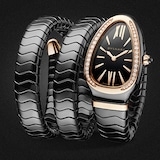 Bvlgari Black Ceramic and 18k Rose Gold Serpenti Spiga 35mm Black Dial Ladies Watch