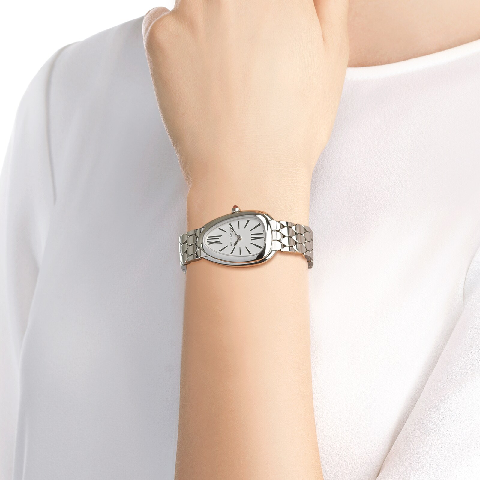 Bvlgari Stainless Steel Serpenti Seduttori 33mm White Dial Ladies Watch