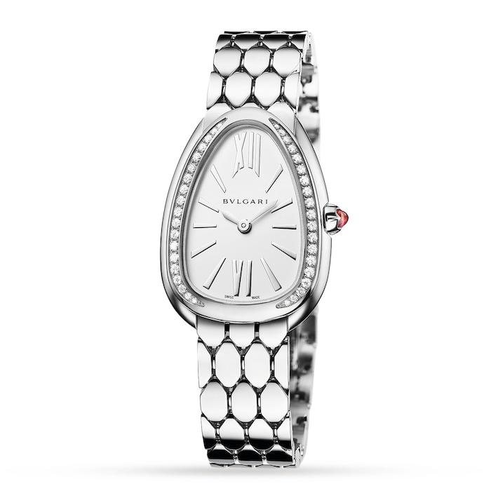 Bvlgari Stainless Steel Serpenti Seduttori 33mm Silver Dial Diamond Ladies Watch