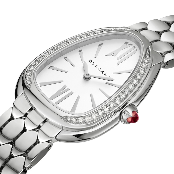 Bvlgari Stainless Steel Serpenti Seduttori 33mm Silver Dial Diamond Ladies Watch