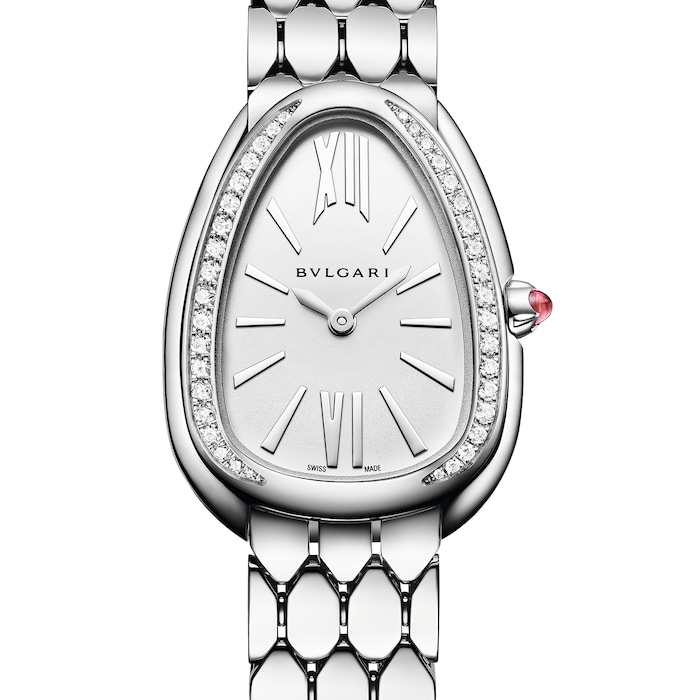 Bvlgari Stainless Steel Serpenti Seduttori 33mm Silver Dial Diamond Ladies Watch