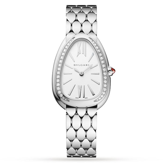 Bvlgari Stainless Steel Serpenti Seduttori 33mm Silver Dial Diamond Ladies Watch