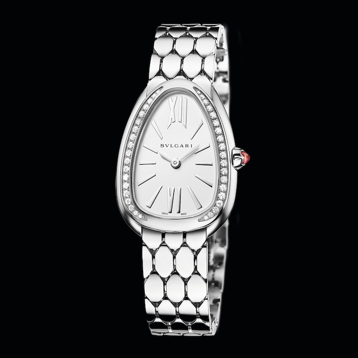 Bvlgari Stainless Steel Serpenti Seduttori 33mm Silver Dial Diamond Ladies Watch