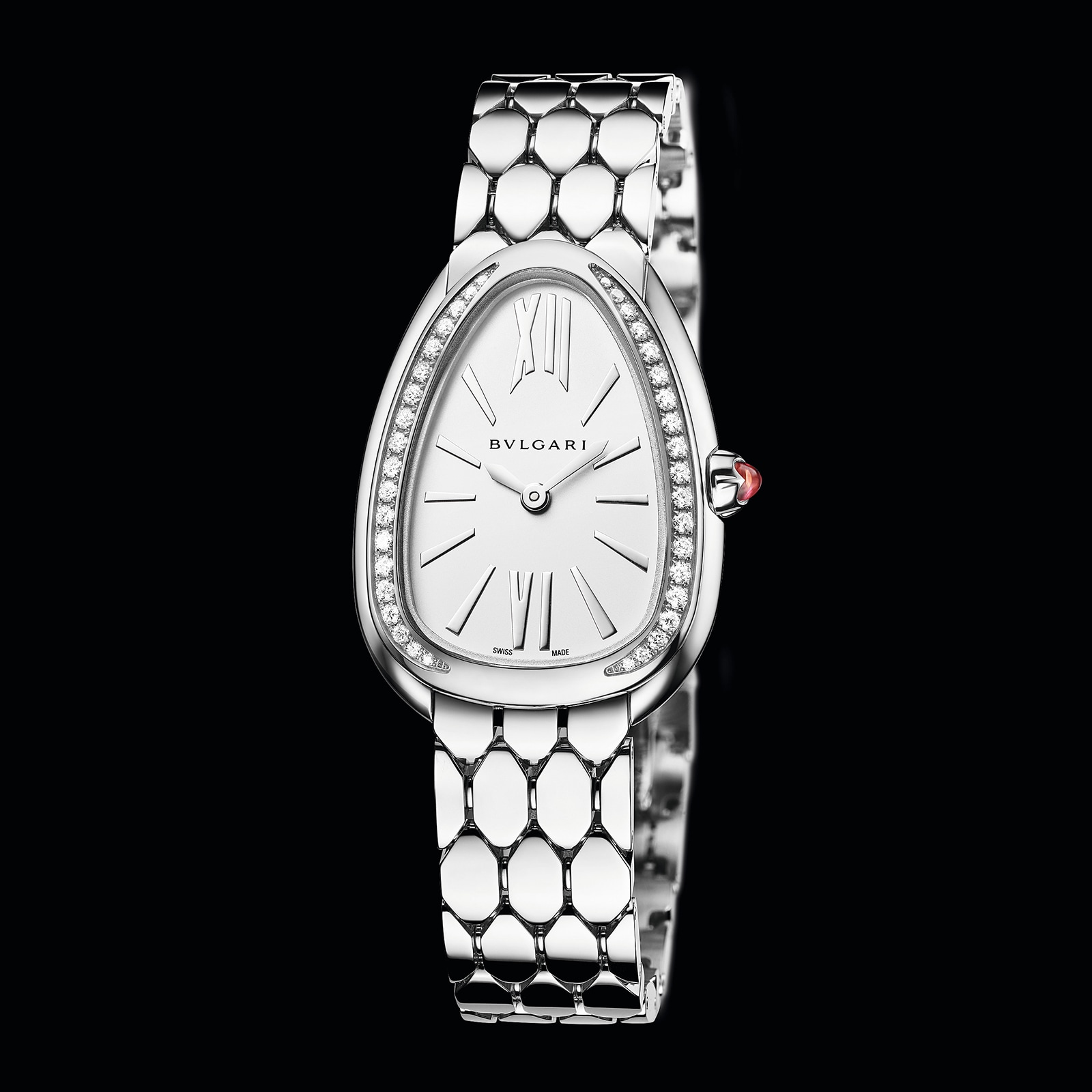 Bvlgari Stainless Steel Serpenti Seduttori 33mm Silver Dial Diamond Ladies Watch