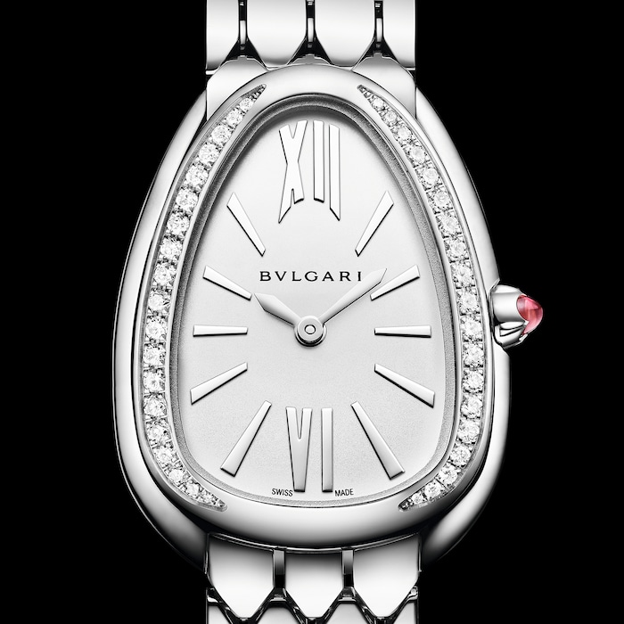 Bvlgari Stainless Steel Serpenti Seduttori 33mm Silver Dial Diamond Ladies Watch