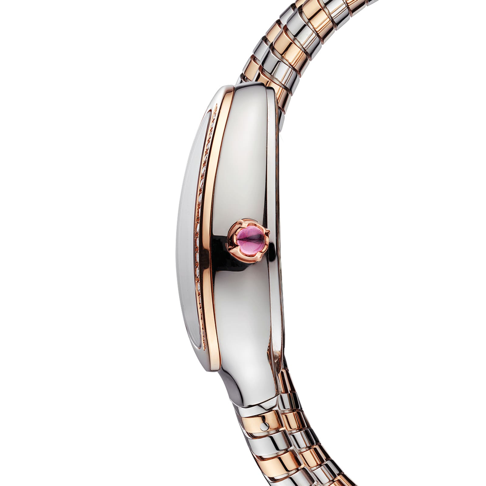 Bvlgari Stainless Steel and 18k Rose Gold Serpenti Tubogas 35mm Silver Dial Ladies Watch
