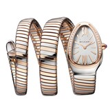Bvlgari Stainless Steel and 18k Rose Gold Serpenti Tubogas 35mm Silver Dial Ladies Watch