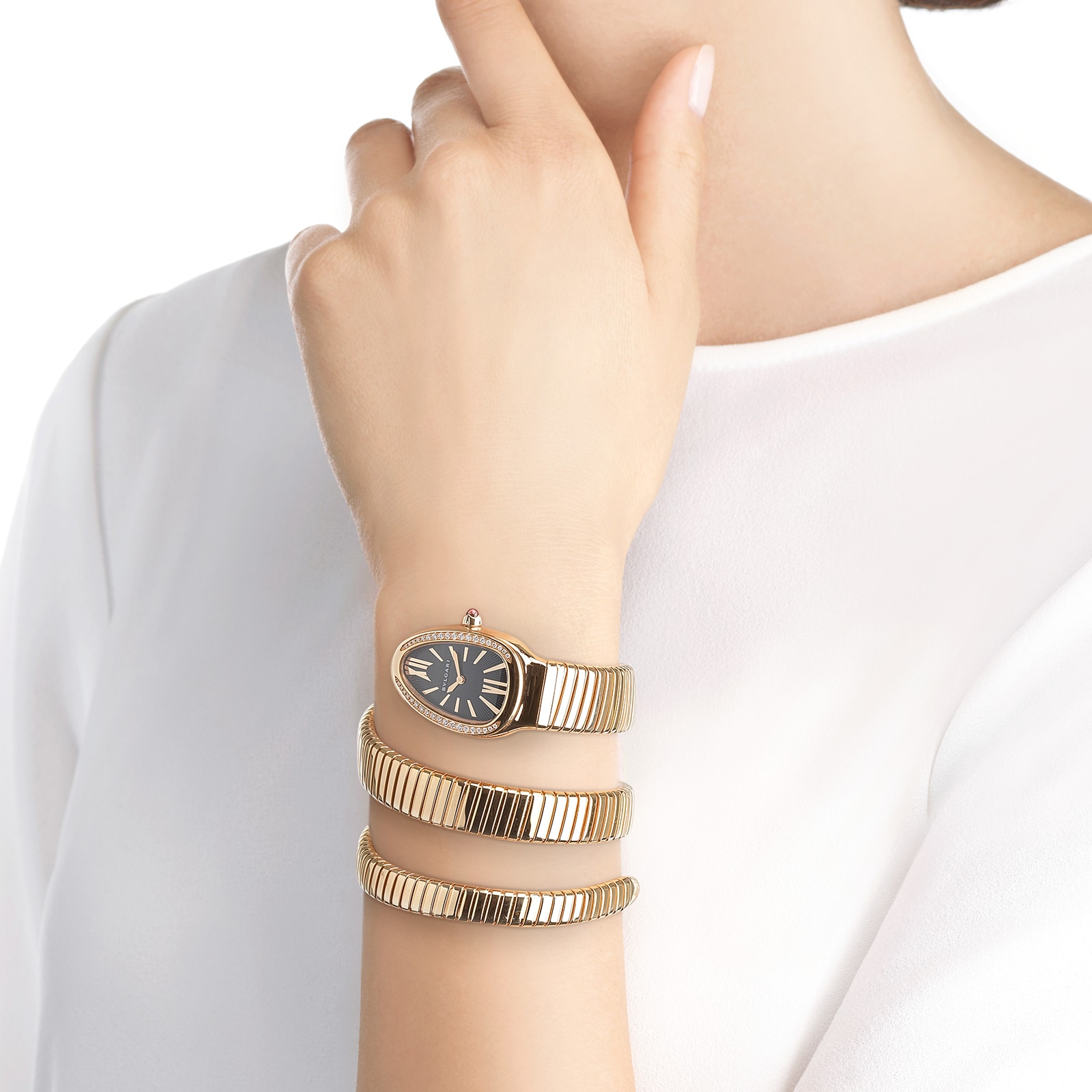 Bvlgari Serpenti Tubogas 35mm Black Dial 18k Rose Gold Bracelet Ladies Watch