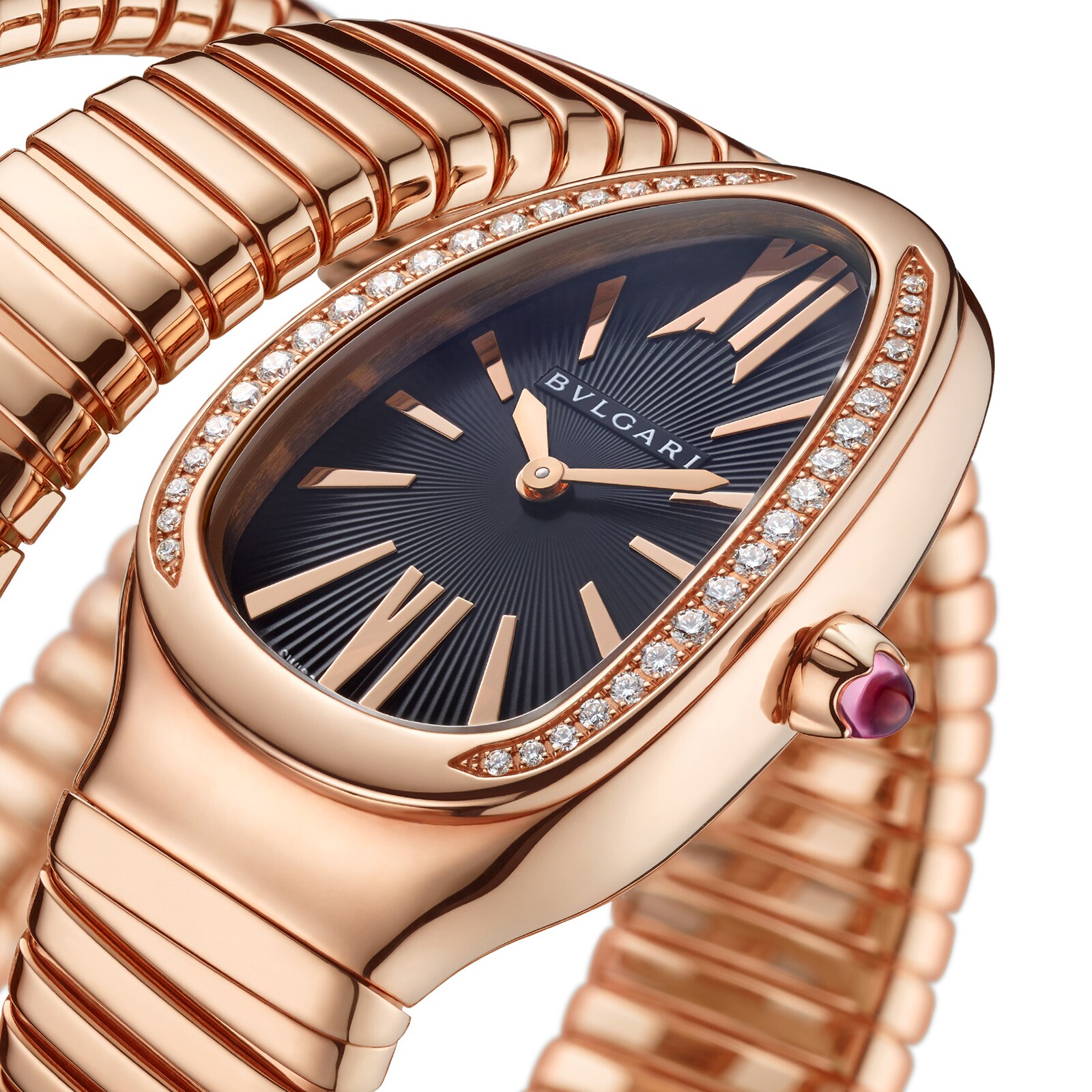 Bvlgari Serpenti Tubogas 35mm Black Dial 18k Rose Gold Bracelet Ladies Watch