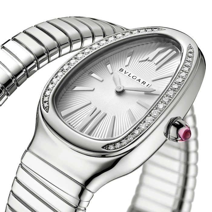Bvlgari Stainless Steel Serpenti Tubogas 35mm Grey Dial Diamond Ladies Watch