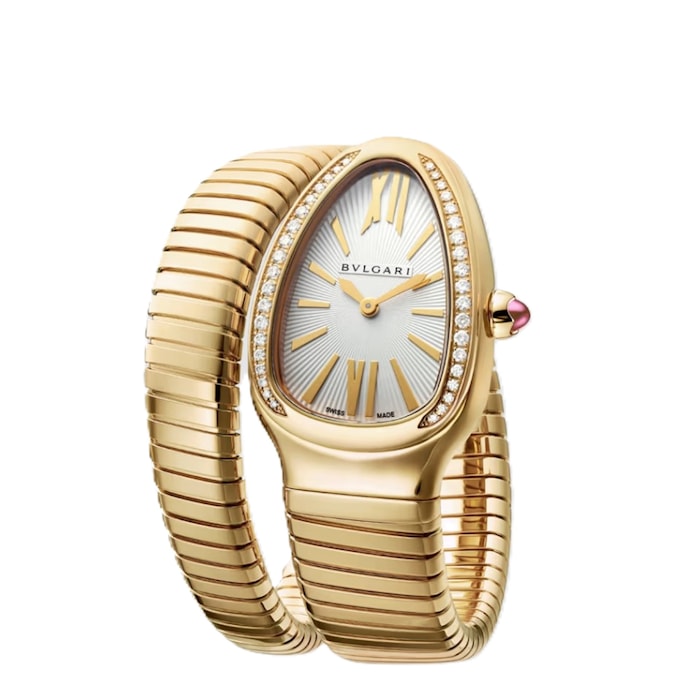 BVLGARI 18k Yellow Gold Serpenti Tubogas 35mm Silver Dial Ladies Watch