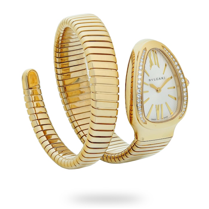 BVLGARI 18k Yellow Gold Serpenti Tubogas 35mm Silver Dial Ladies Watch