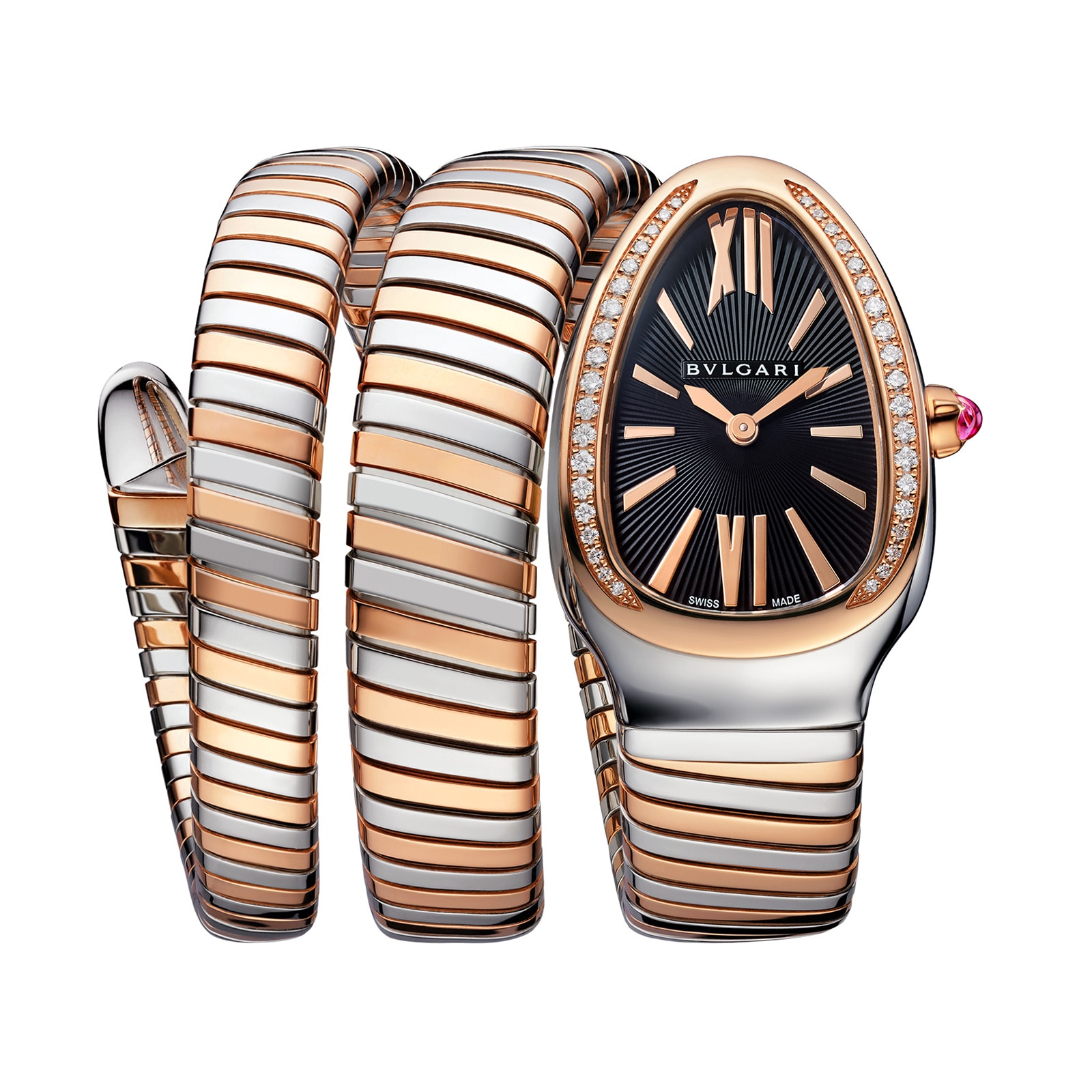 Bvlgari 18k Rose Gold and Steel Serpenti Tubogas 35mm Black Dial Ladies Watch Bvlgari 18k Rose Gold and Steel Serpenti Tubogas 35mm Black Dial Ladies Watch
