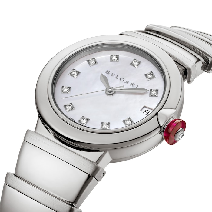 Bvlgari LVCEA 33mm White Mother of Pearl Dial Stainless Steel Strap Ladies Watch