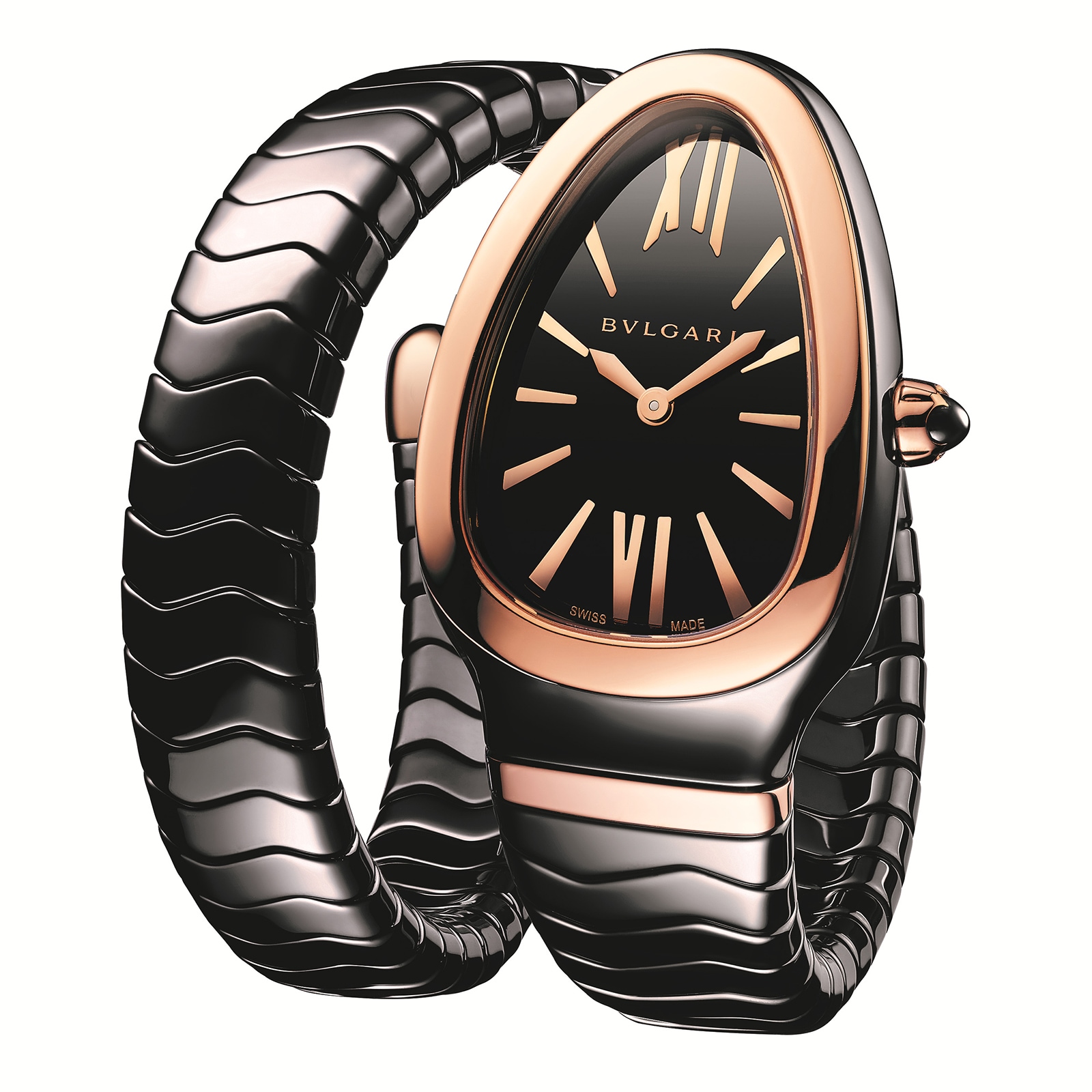 Bvlgari Serpenti Spiga 35mm Black Dial Ceramic Ladies Watch