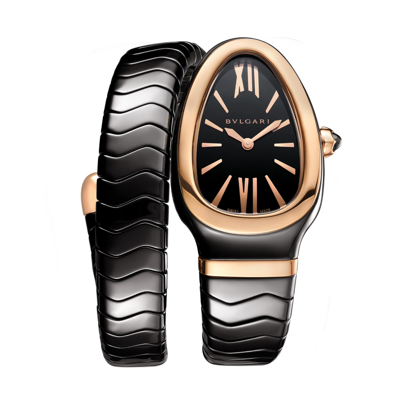 Bvlgari Black Ceramic Serpenti Spiga 35mm Black Dial Ladies Watch