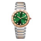 Bvlgari 18k Rose Gold and Steel 33mm BB Green Diamond Dot Dial Ladies Watch