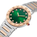 Bvlgari 18k Rose Gold and Steel 33mm BB Green Diamond Dot Dial Ladies Watch