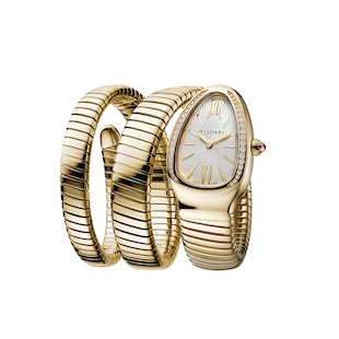 Bvlgari 18k Yellow Gold Serpenti Tubogas Silver Dial Diamond 35mm Ladies Watch