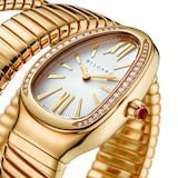 Bvlgari 18k Yellow Gold Serpenti Tubogas Silver Dial Diamond 35mm Ladies Watch