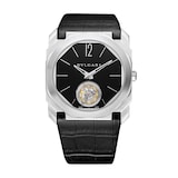 Bvlgari Platinum Octo Finissimo 40mm Black Dial Black Leather Strap Auto Gents Watch
