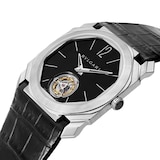 Bvlgari Platinum Octo Finissimo 40mm Black Dial Black Leather Strap Auto Gents Watch