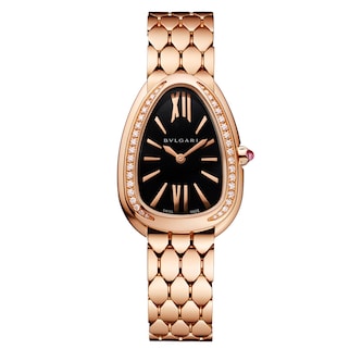 Bvlgari 18k Rose Gold Serpenti Seduttori 33m Black Dial Diamond Ladies Watch