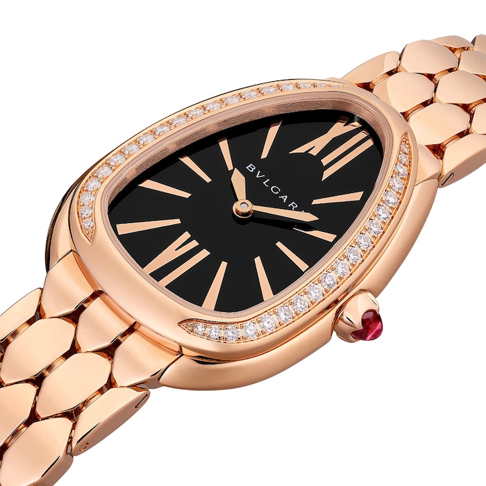 Bvlgari 18k Rose Gold Serpenti Seduttori 33m Black Dial Diamond Ladies Watch