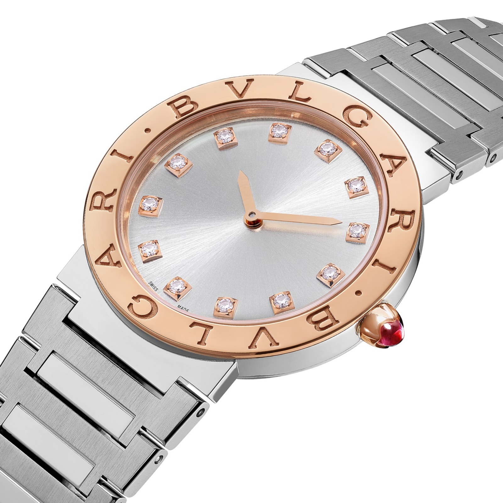 Bvlgari Bvlgari Bvlgari 33mm Grey Diamond Dot Dial Ladies Watch - Stainless Steel and 18k Rose Gold 