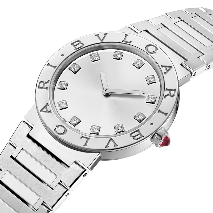 Bvlgari Stainless Steel Bvlgari Bvlgari 33mm Silver Diamond Dot Dial Watch