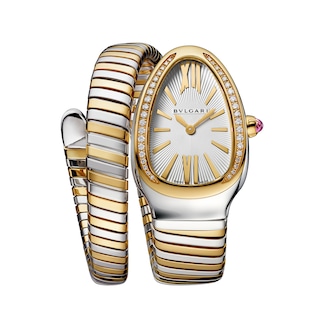 Bvlgari 18k Yellow Gold and Steel Serpenti Tubogas 35mm Silver Dial Diamond Ladies Watch Bvlgari 18k Yellow Gold and Steel Serpenti Tubogas 35mm Silver Dial Diamond Ladies Watch