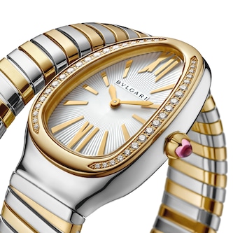 Bvlgari 18k Yellow Gold and Steel Serpenti Tubogas 35mm Silver Dial Diamond Ladies Watch Bvlgari 18k Yellow Gold and Steel Serpenti Tubogas 35mm Silver Dial Diamond Ladies Watch