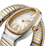 Bvlgari 18k Yellow Gold and Steel Serpenti Tubogas 35mm Silver Dial Diamond Ladies Watch