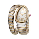 Bvlgari 18k Yellow Gold and Steel Serpenti Tubogas 35mm Silver Dial Diamond Ladies Watch