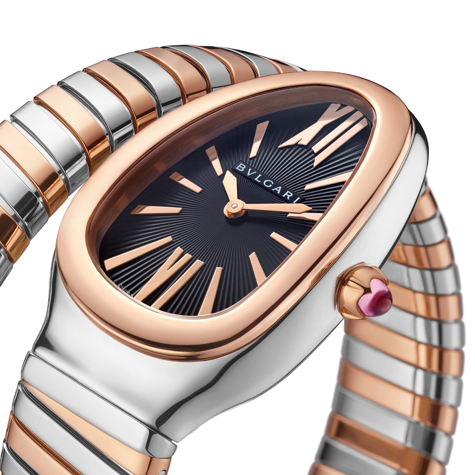 Bvlgari Stainless Steel and 18k Rose Gold Serpenti Tubogas 35mm Black Dial Ladies Watch